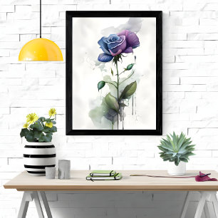 Purple & Blue Rose Botanical Watercolor Art Poster