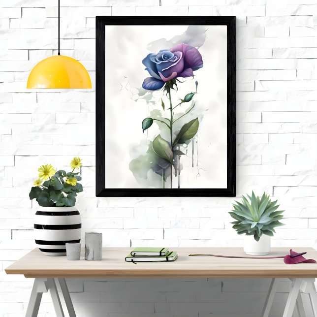 Purple & Blue Rose Botanical Watercolor Art Poster (Creator Uploaded)