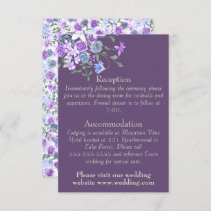 Purple & Blue Rose Bouquet Wedding Details Enclosure Card
