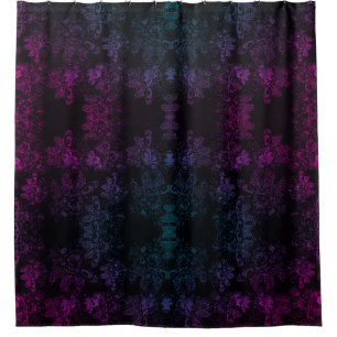 Purple Blue Shimmer-Black "Wild Things"Floral Show Shower Curtain