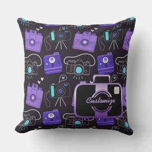Purple & Blue Shutter Bug Retro Cameras Pillow
