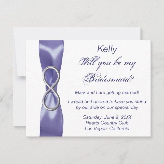 Purple Blue Silver Infinity Bridesmaid Card (Front)