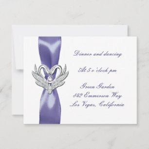 Purple Blue Silver Swans Wedding Reception Card