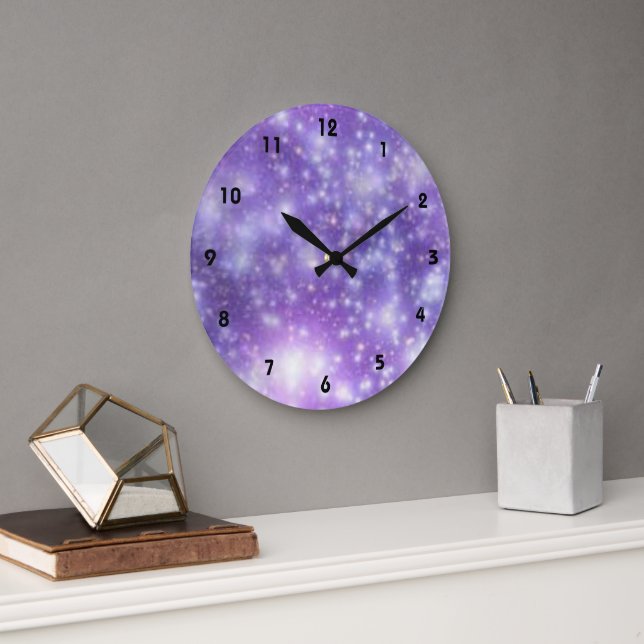 Purple Blue Sky Cloud Stars Effect Large Clock (Office)