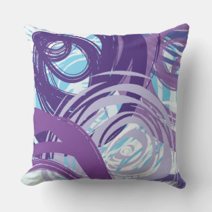 Purple Blue SPIRAL DESIGN Retro Throw Pillow