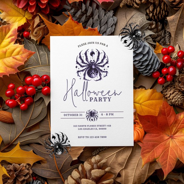 Purple Blue Spooky Spider Halloween Party Invitation (Creator Uploaded)