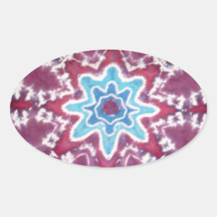 Purple Blue Star Pattern Tie Dye Oval Sticker
