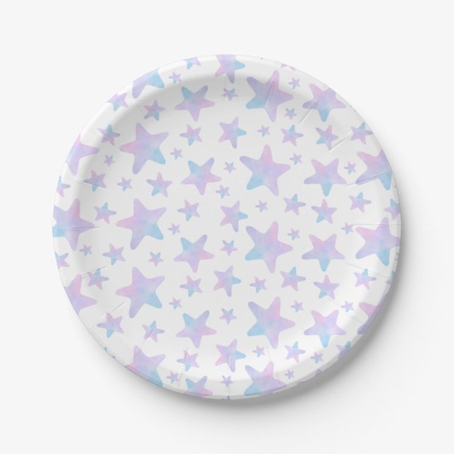 Purple Blue stars Princess Themed Birthday Party Paper Plate (Front)