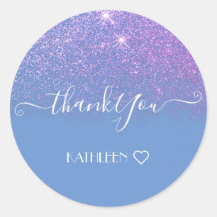 Purple Blue Stars Rain Soft Glitter Thank You Classic Round Sticker