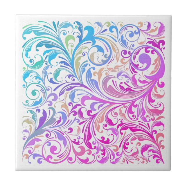 Purple Blue Swirl Pattern Modern Ceramic Tile (Front)