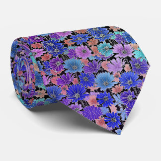 Purple Blue Tan Foral Pattern Tie
