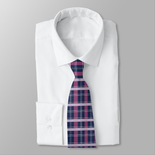Purple Blue Tartan Plaid Pattern Tie (Tied)