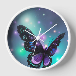 Purple Blue & Teal Butterfly Clock