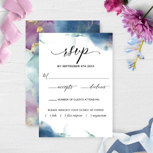 Purple, Blue, Teal Watercolor RSVP w/Meal Choices Card