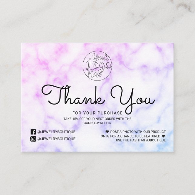 Purple Blue Tie-Dye Marble Customer Thank You Business Card (Front)