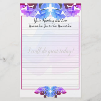 Purple Blue Trumpet Flowers Lined Writing Paper