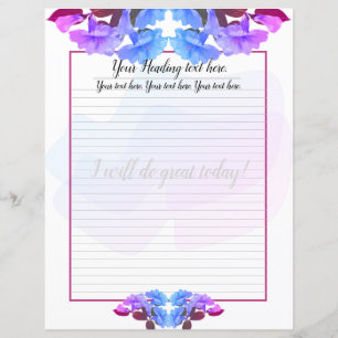 Purple Blue Trumpet Flowers Lined Writing Paper