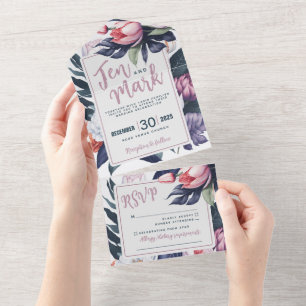 Purple blue Tulips All in one Wedding Invitation