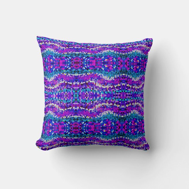 Purple Blue Turquoise Mosaic Tile Pattern Pillow (Front)
