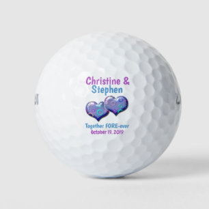 Purple Blue Two Hearts Joined Wedding Favour Golf Balls