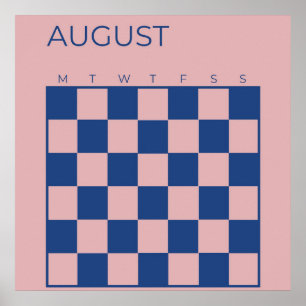 Purple Blue Undated Chequered August Calendar Poster
