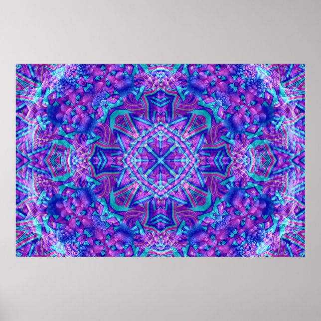 Purple & Blue Vintage Fractal Kaleidoscope Poster (Front)