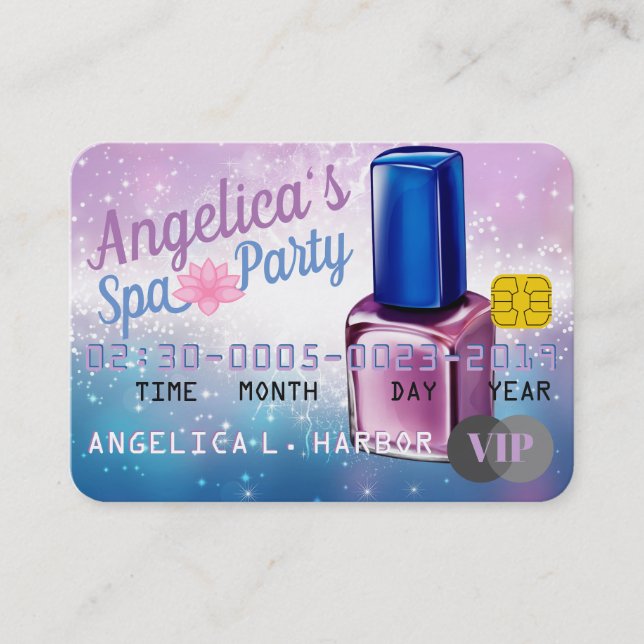 Purple|Blue VIP Pass| Credit Card Spa invitations (Front)