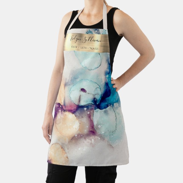 purple blue watercolor beauty professional apron (Insitu)