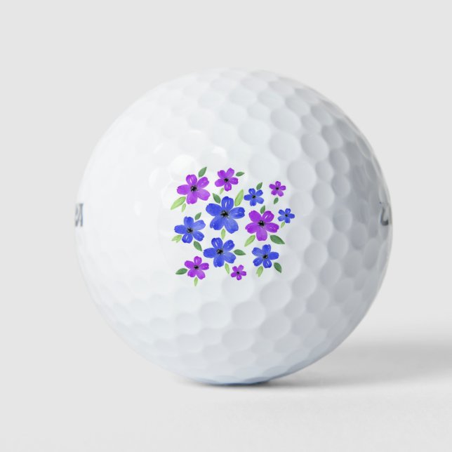 Purple & Blue Watercolor Floral Motif  Golf Balls (Front)
