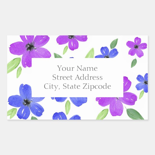 Purple & Blue Watercolor Floral Motif Labels  (Front)