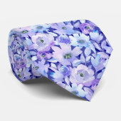 Purple Blue Watercolor Floral Neck Tie (Rolled)
