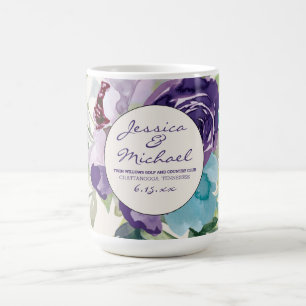 Purple Blue Watercolor Floral Wedding Favor Coffee Mug