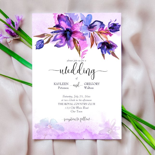 Purple blue watercolor flowers wedding template (Creator Uploaded)