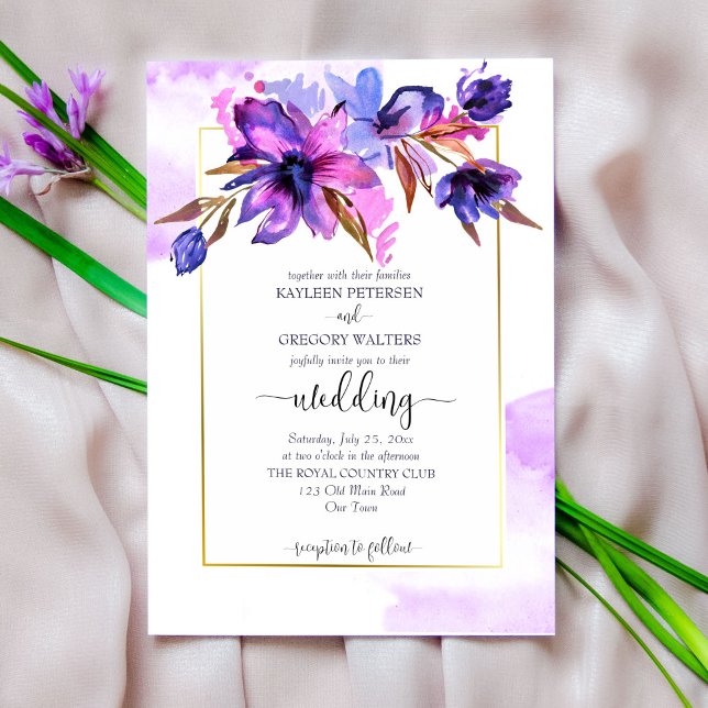 Purple blue watercolor flowers wedding template (Creator Uploaded)