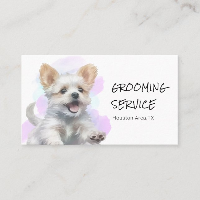 Purple/Blue Watercolor Pet Grooming Service Business Card (Front)