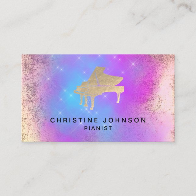 purple blue watercolor splash piano logo business card (Front)
