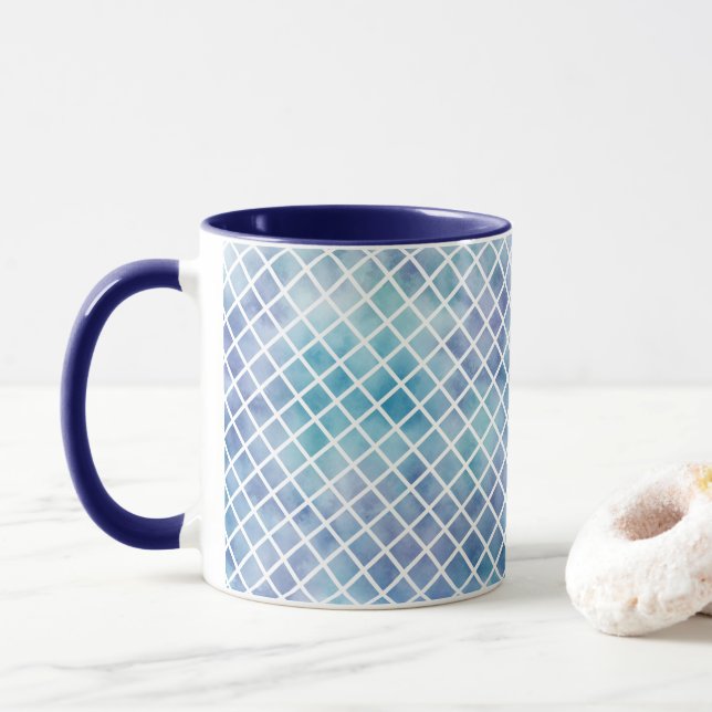 Purple Blue Watercolor Tiles Mug (With Donut)