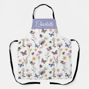 Purple Blue Watercolor Wildflower Apron