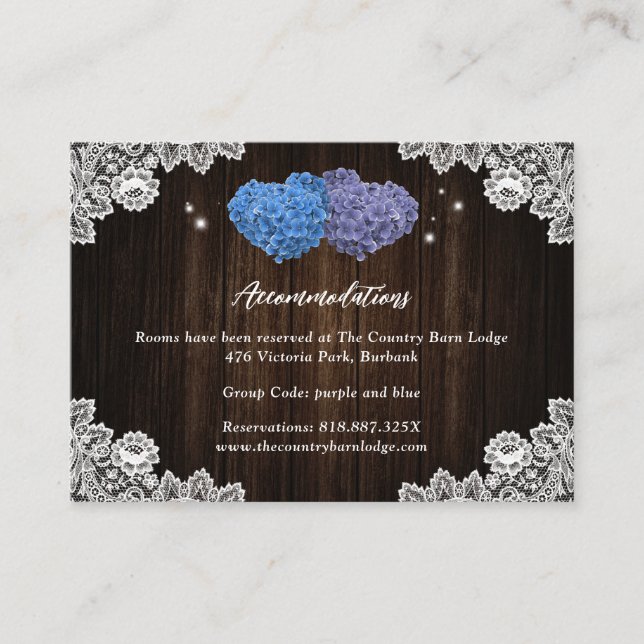 Purple Blue Wedding Hotel Accommodation Card (Front)