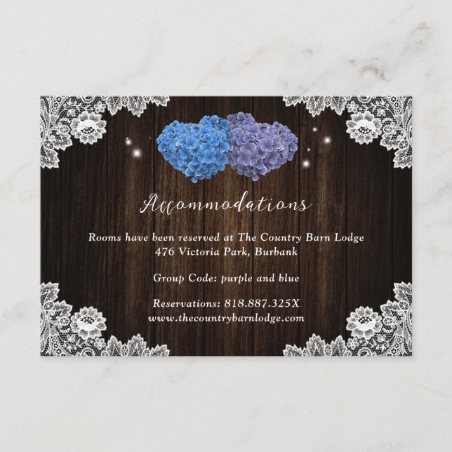Purple Blue Wedding Hotel Accommodation Cards (Front)