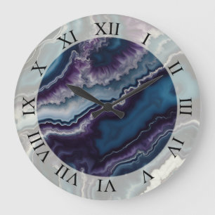 Purple Blue White Agate Marble design Large Clock
