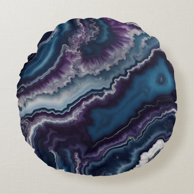 Purple Blue White Agate Marble design  Round Cushion (Front)