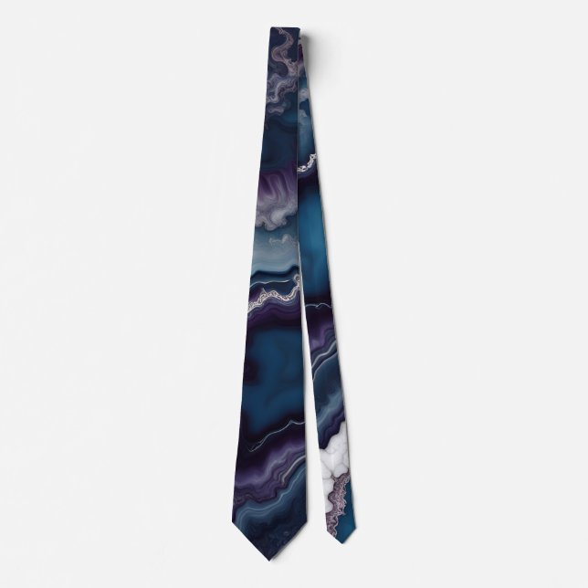 Purple Blue White Agate Marble design  Tie (Front)