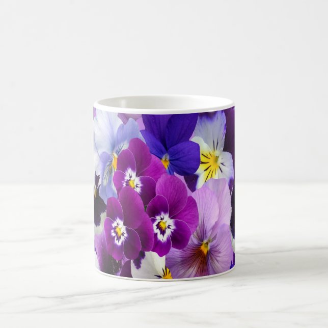Purple Blue White Pansy Floral Flowers  Coffee Mug (Center)