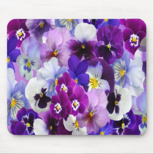 Purple Blue White Pansy Floral Flowers Mouse Pad
