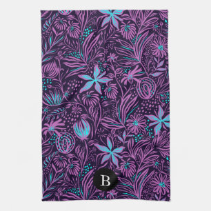 Purple & Blue Wild Flowers   Monogram Tea Towel