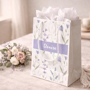 Purple Blue Wildflower Watercolor Monogram Name Small Gift Bag