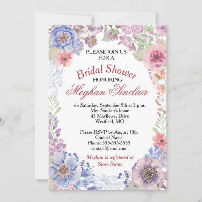 Purple & Blue Wildflowers Bridal Shower Invite (Front)