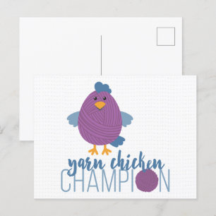 Purple & Blue Yarn Chicken Champion Postcard