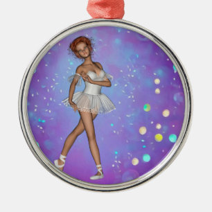 Purple Blue Yellow Background & Ballerina Metal Ornament